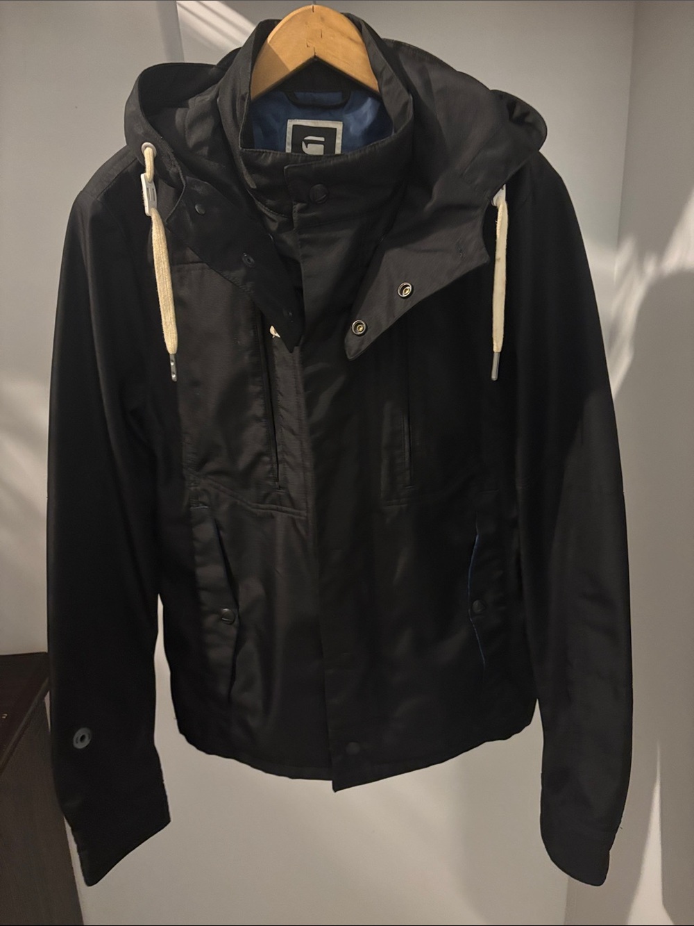 G-Star RAW Black Windbreaker / Light Rain Jacket – Removable Hood – Men’s L
